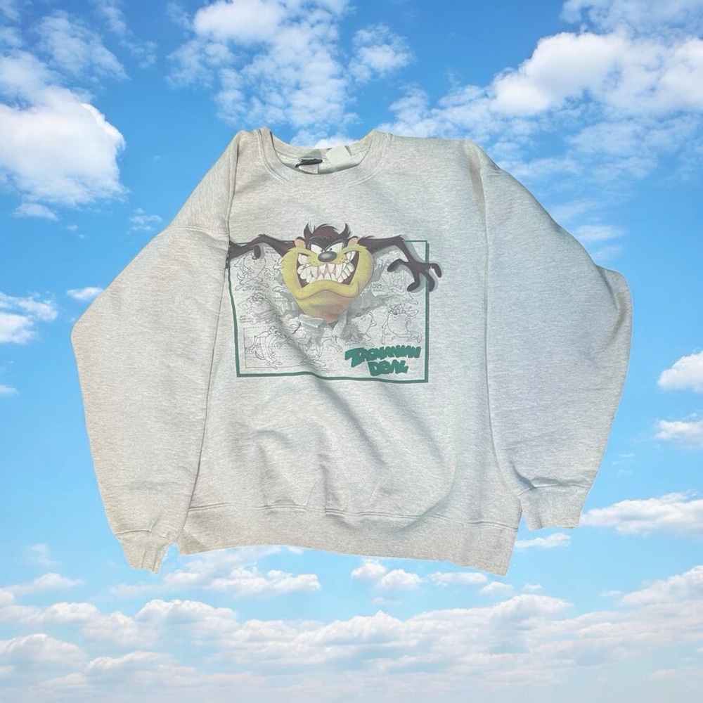 Warner Bros. Light Gray Taz Crewneck Sweater